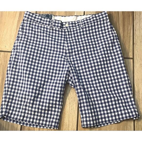 VTG Polo Ralph Lauren Gingham Shorts Blue & White Check Men's 34 100% Cotton - Picture 1 of 10
